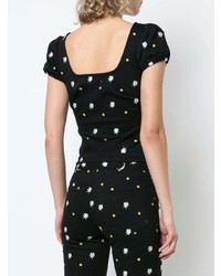 Черный укороченный топ с вышивкой от Miaou