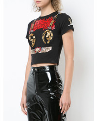 Черный укороченный топ с принтом от Dilara Findikoglu