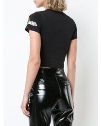 Черный укороченный топ с принтом от Dilara Findikoglu