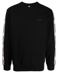 Черный флисовый свитер с круглым вырезом с принтом