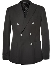 Черный хлопковый двубортный пиджак