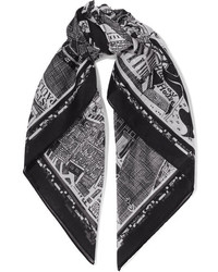 Женский черный хлопковый шарф с принтом от Alexander McQueen
