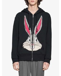 Мужской черный худи с принтом от Gucci