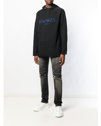 Мужской черный худи с принтом от Balmain