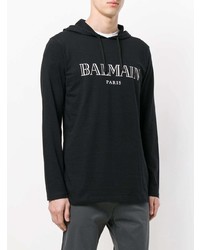 Мужской черный худи с принтом от Balmain