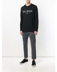 Мужской черный худи с принтом от Balmain