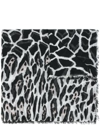 Женский черный шарф с леопардовым принтом от Roberto Cavalli