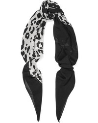 Женский черный шарф с леопардовым принтом от Saint Laurent