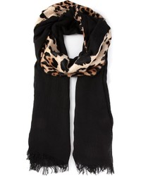 Женский черный шарф с леопардовым принтом