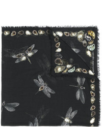 Женский черный шарф с принтом от Alexander McQueen