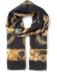 Мужской черный шарф с принтом от Versace
