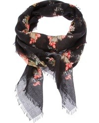 Женский черный шарф с цветочным принтом от Alexander McQueen