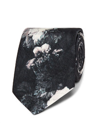 Мужской черный шелковый галстук с цветочным принтом от Alexander McQueen