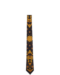 Мужской черный шелковый галстук с цветочным принтом от Versace