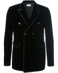 Черный шелковый двубортный пиджак
