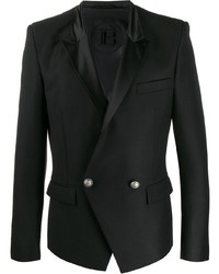 Мужской черный шелковый двубортный пиджак от Balmain