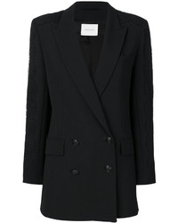 Женский черный шелковый двубортный пиджак от PIERRE BALMAIN