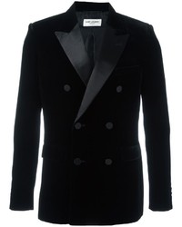 Мужской черный шелковый двубортный пиджак от Saint Laurent