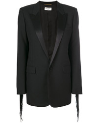 Женский черный шелковый пиджак c бахромой от Saint Laurent