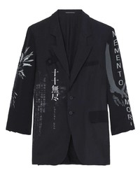 Мужской черный шелковый пиджак с принтом от Yohji Yamamoto