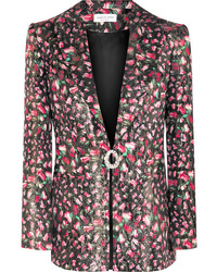 Женский черный шелковый пиджак с цветочным принтом от Raquel Diniz