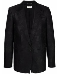 Мужской черный шелковый пиджак с цветочным принтом от Saint Laurent