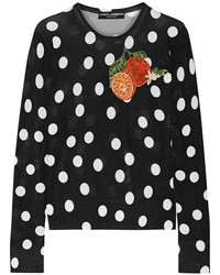 Женский черный шелковый свитер в горошек от Dolce & Gabbana