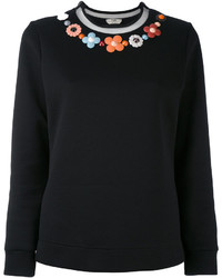 Женский черный шелковый свитер с вышивкой от Fendi