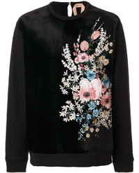 Женский черный шелковый свитер с вышивкой от No.21