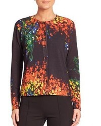 Черный шелковый свитер с цветочным принтом