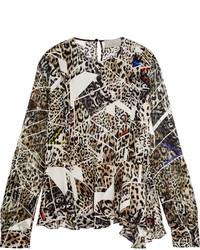 Черный шелковый топ с баской с принтом