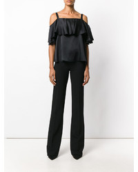 Черный шелковый топ с открытыми плечами от Temperley London