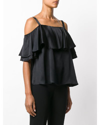 Черный шелковый топ с открытыми плечами от Temperley London
