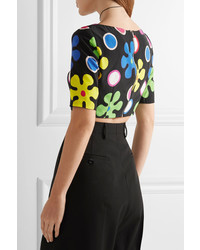 Черный шелковый укороченный топ с принтом от Moschino
