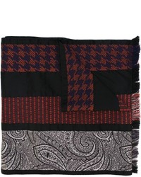Черный шелковый шарф в горизонтальную полоску