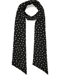 Женский черный шелковый шарф в горошек от Saint Laurent