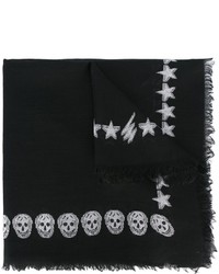 Черный шелковый шарф с вышивкой