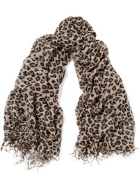 Черный шелковый шарф с леопардовым принтом