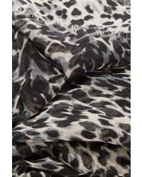 Женский черный шелковый шарф с леопардовым принтом от Saint Laurent