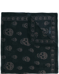 Мужской черный шелковый шарф с принтом от Alexander McQueen