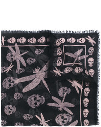 Женский черный шелковый шарф с принтом от Alexander McQueen
