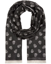 Мужской черный шелковый шарф с принтом от Alexander McQueen