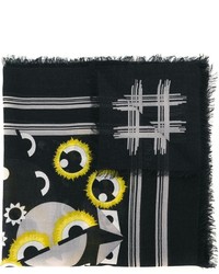 Женский черный шелковый шарф с принтом от Fendi