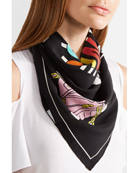 Женский черный шелковый шарф с принтом от Moschino