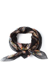 Женский черный шелковый шарф с цветочным принтом от Alexander McQueen
