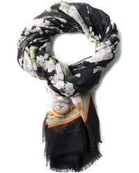 Женский черный шелковый шарф с цветочным принтом от Dolce & Gabbana