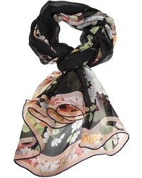 Женский черный шелковый шарф с цветочным принтом от Leonard