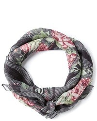 Женский черный шелковый шарф с цветочным принтом от McQ by Alexander McQueen