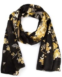 Женский черный шелковый шарф с цветочным принтом от Roberto Cavalli