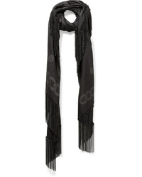 Женский черный шелковый шарф от Alexander McQueen